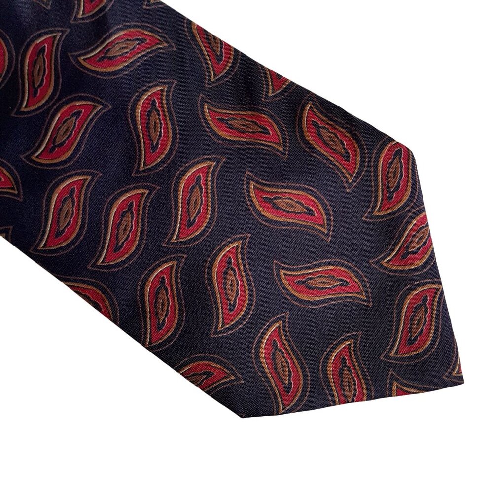 Vintage Paisley Necktie Mens Navy Red Gold Wide Italianissimo Tie 55 Inch